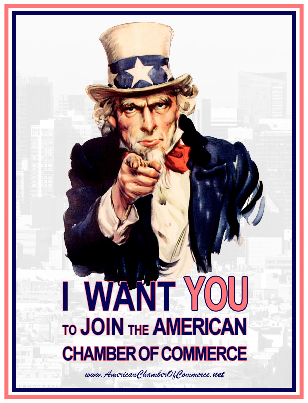 Old WWI Uncle Sam Poster: I want You to Join the American Chamber of Commerce